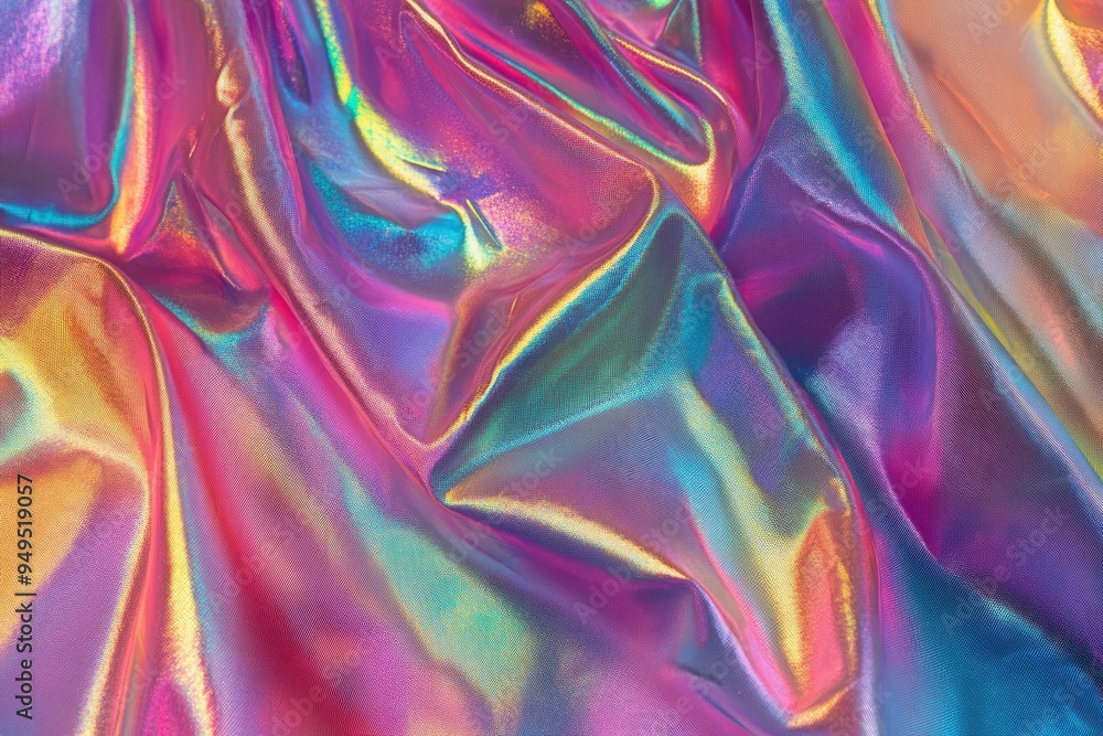 Fototapeta premium Processed collage of Iridescent fabric trendy cloth holographic texture. Background for banner, backdrop or texture for 3D mapping , ai