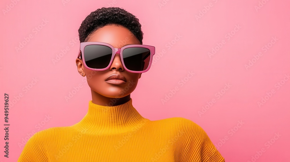 A fashionable person wearing oversized sunglasses, front view, highlighting current accessory trends, digital tone, Tetradic color scheme A fashionable person wearing oversized sunglasses, front view, highlighting current accessory trends, digital tone, Tetradic color scheme