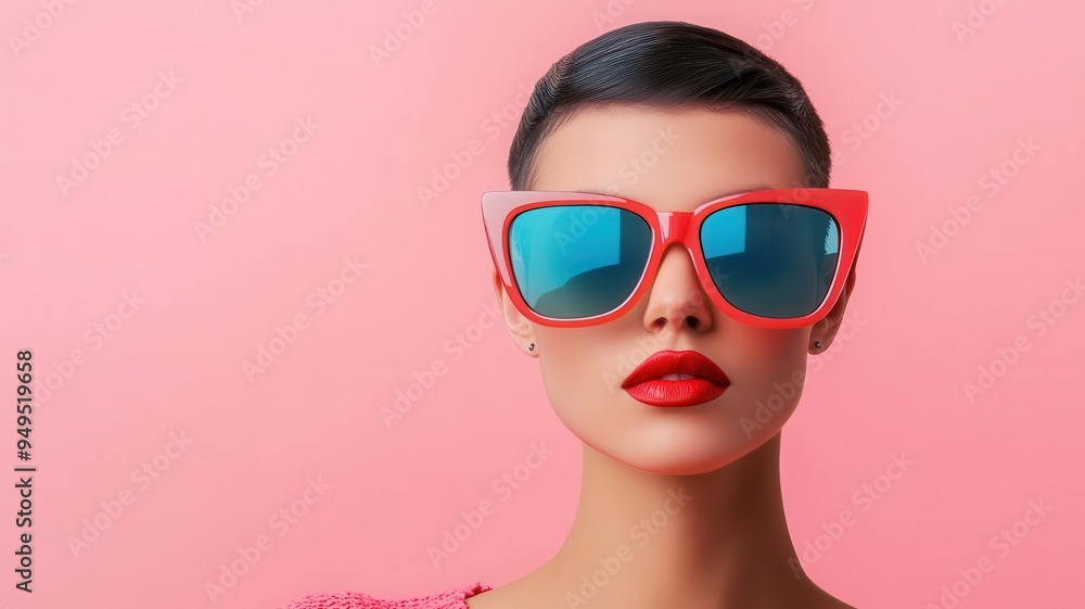 A fashionable person wearing oversized sunglasses, front view, highlighting current accessory trends, digital tone, Tetradic color scheme A fashionable person wearing oversized sunglasses, front view, highlighting current accessory trends, digital tone, Tetradic color scheme