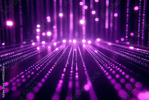 Purple neon light streaks radiating from the center on a dark background, evoking themes of technology, big data, and bots , ai