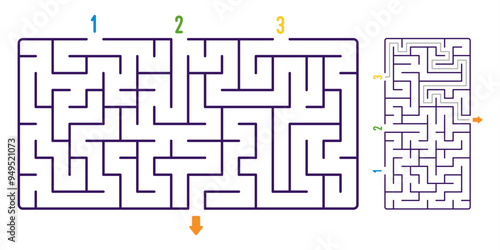 Simple Maze Puzzle for Kids with 3 Entrances and 1 Exit - Vector Illustration for Print