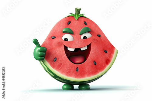 Smiling Watermelon Cartoon Character Giving Thumbs Up Gesture Playful and Cheerful Design for Watermelon Lovers and Refreshing Snack