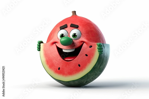Smiling Watermelon Cartoon Character Giving Thumbs Up Gesture Playful and Cheerful Design for Watermelon Lovers and Refreshing Snack