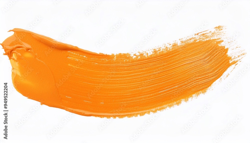 Abstract shape emerges on a white canvas as an orange acrylic brush stroke is applied Abstract shape emerges on a white canvas as an orange acrylic brush stroke is applied