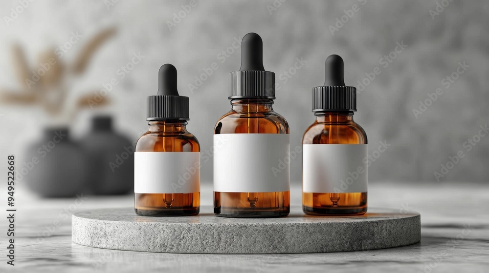 Amber Dropper Bottles with Blank Labels Generative AI Amber Dropper Bottles with Blank Labels Generative AI