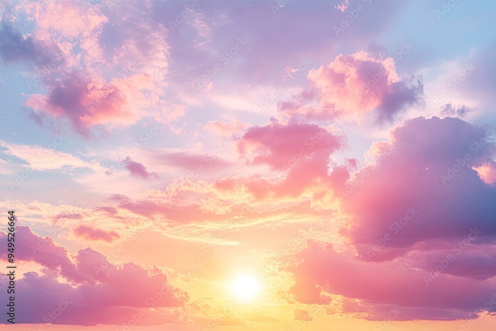 Beautiful sky background - Sunset Sunrise sky with light clouds and real sun , ai Beautiful sky background - Sunset Sunrise sky with light clouds and real sun , ai