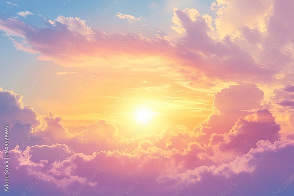 Fototapeta premium Beautiful sky background - Sunset Sunrise sky with light clouds and real sun , ai