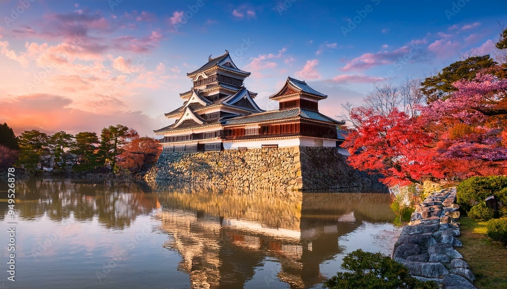 Fototapeta premium Japanese castle on the lake in autumn