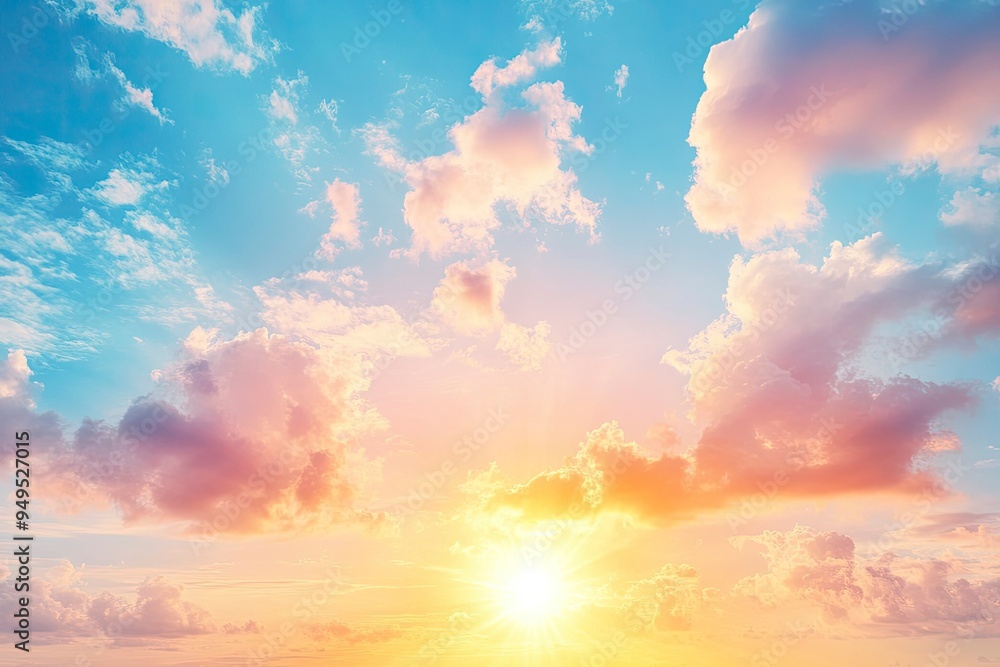 Beautiful sky background - Sunset Sunrise sky with light clouds and real sun , ai Beautiful sky background - Sunset Sunrise sky with light clouds and real sun , ai
