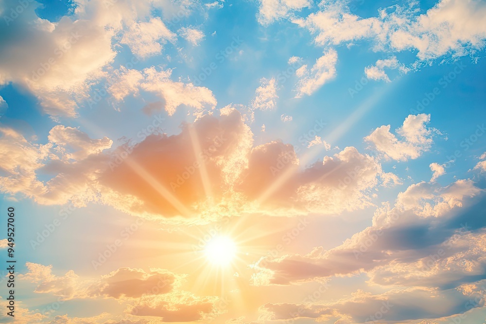 Beautiful sky background - Sunset Sunrise sky with light clouds and real sun , ai Beautiful sky background - Sunset Sunrise sky with light clouds and real sun , ai