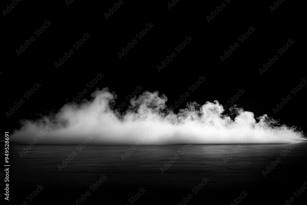 White smoke or fog flow on floor. Large mist in dark room on black background. Smoke on stage studio, ai White smoke or fog flow on floor. Large mist in dark room on black background. Smoke on stage studio, ai