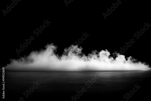 White smoke or fog flow on floor. Large mist in dark room on black background. Smoke on stage studio, ai