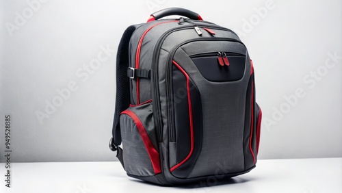 digital journey storage laptop backpack ergonomic design premium fabric black red and gray color scheme futuristic sleek tech style minimalist clean