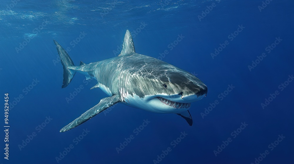 Fototapeta premium Great White Shark Swimming in the Ocean