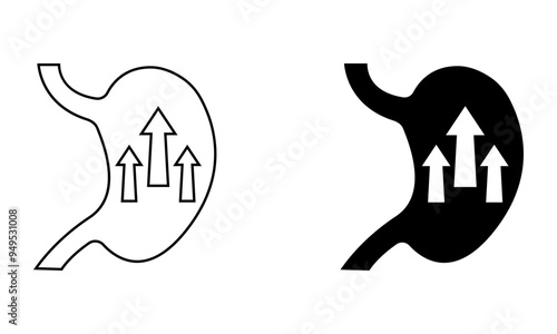 stomach with arrow up, illustration of increased stomach acid icon vector