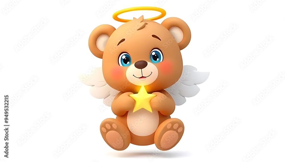 Fototapeta premium Cute Angel Bear Holding a Star D Illustration