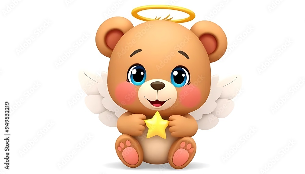 Fototapeta premium Cute Angel Bear Holding Star Cartoon Illustration