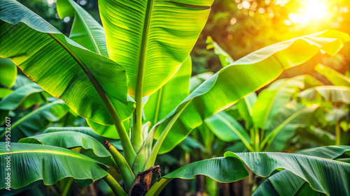 Tropical Banana Palm Leaves Sunlight Green Nature photo