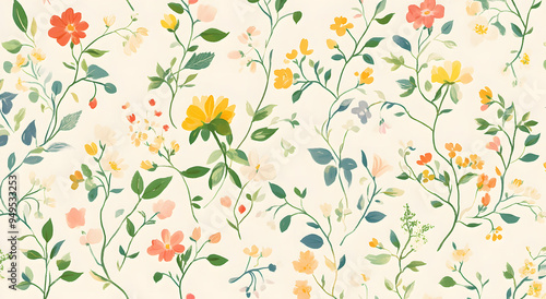 A Seamless Pattern of Vintage Floral Illustrations Featuring Elegant Roses and Delicate Blossoms, Designed to Evoke a Sense of Classic Beauty and Timeless Charm, Ideal for Use in Textile Design, Stati