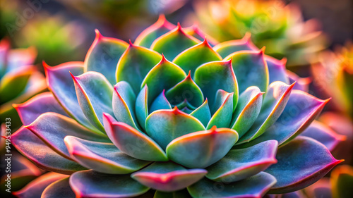 Vibrant Succulent Close-Up -  Colorful  Floral Texture. photo