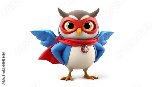 Cute Cartoon Owl Superhero Character with Cape and Mask