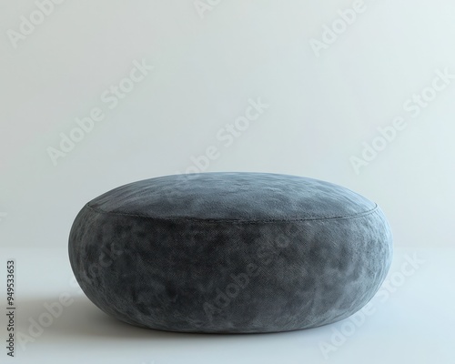 Realistic 3D vector of a charcoal grey pouf in pastel tones and minimalist style. photo