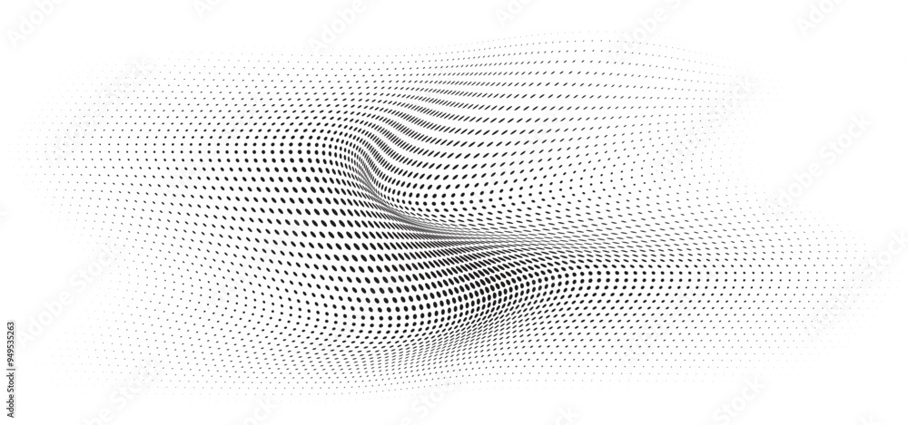 Flowing Wave Dot Halftone Pattern: Curve Gradient Shape on Transparent Background. Suitable for AI, Tech, Network, Digital, Science, and Technology Themes.
Flowing Wave Dot Halftone Pattern: Curve Gradient Shape on Transparent Background. Suitable for AI, Tech, Network, Digital, Science, and Technology Themes.