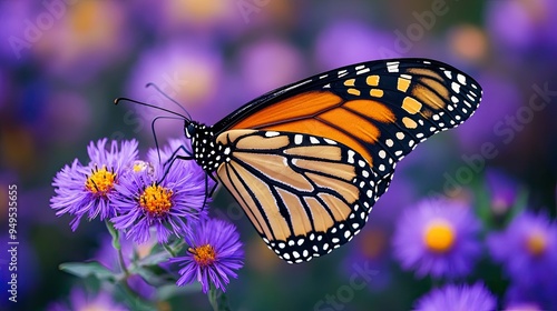 Monarch Butterfly on Purple Flowers