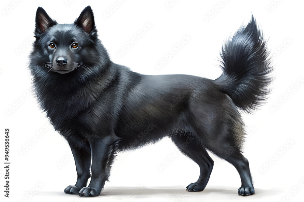 Illustration of Digital Painting of Schipperke standing, full body Illustration of Digital Painting of Schipperke standing, full body
