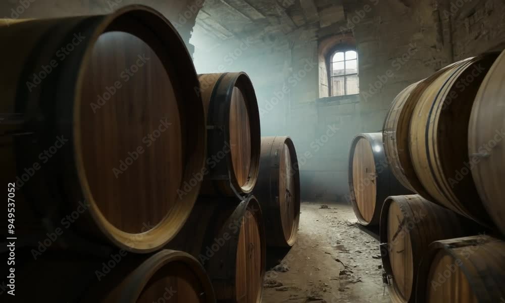 Barrels in the cellar that hide a delicious drink. Generative AI Barrels in the cellar that hide a delicious drink. Generative AI