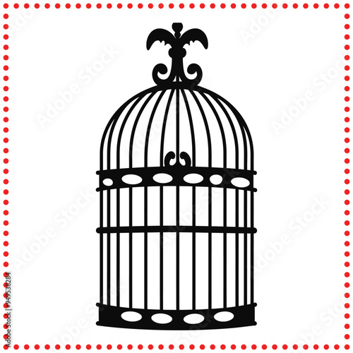 Elegant Black and White Bird Cage Silhouette Set with Intricate Details, Perfect for Vintage Inspired Designs, Home Decor, and Artistic Projects