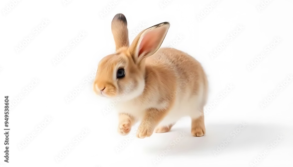 Obraz premium Cute Bunny Rabbit Hopping on White Background