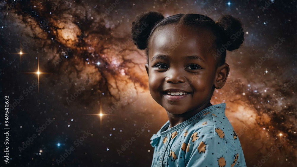 child toddler african girl space cosmos background portrait child toddler african girl space cosmos background portrait