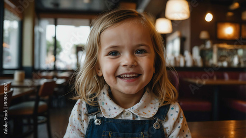 child toddler caucasian girl cafe restaurant background portrait 