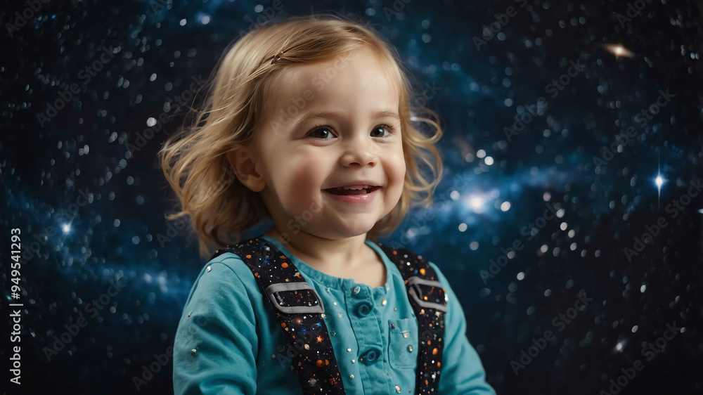child toddler caucasian girl space cosmos background portrait child toddler caucasian girl space cosmos background portrait