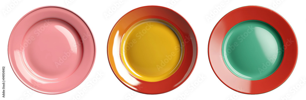 Colorful plates in different designs isolated on transparent background Colorful plates in different designs isolated on transparent background