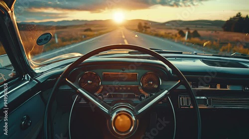 Driving a classic car on a scenic road with a dramatic sky overhead, creating a nostalgic and cinematic atmosphere
seamless looping 4k time-lapse virtual video animation background. generated ai