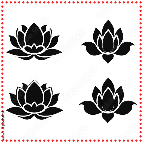 Intricate Lotus Blossom in Simple Silhouette, Tranquil Design for Wall Art and Botanical Prints