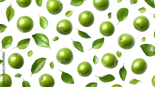 Green Apples and Leaves Seamless Pattern Digital Design