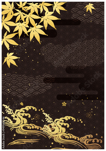 紅葉と和柄背景