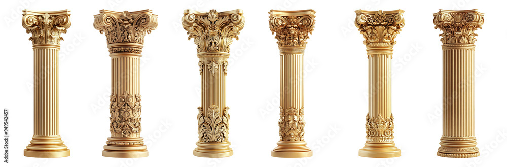 Ornate columns with detailed carvings isolated on transparent background Ornate columns with detailed carvings isolated on transparent background