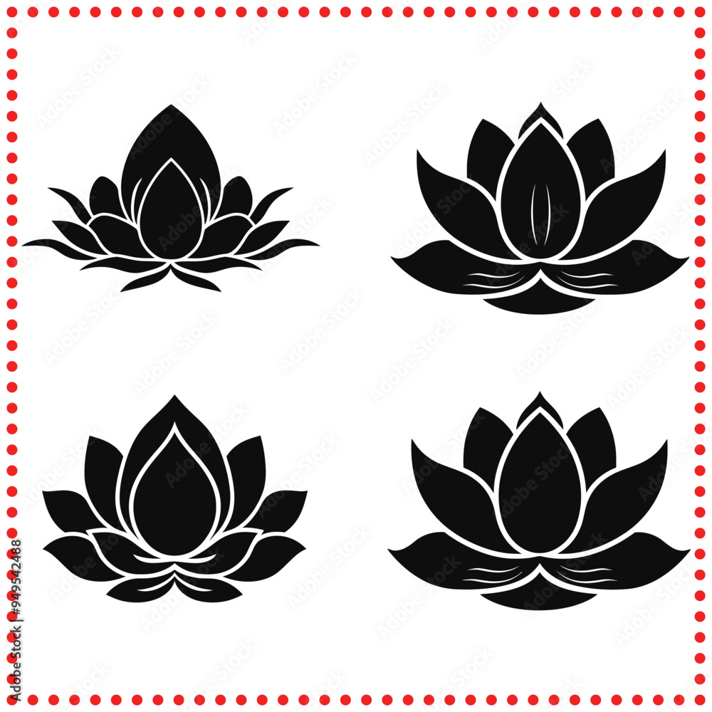 Artistic Interpretation of Lotus Flower in Elegant Black and White Silhouette, Botanical Illustration Artistic Interpretation of Lotus Flower in Elegant Black and White Silhouette, Botanical Illustration