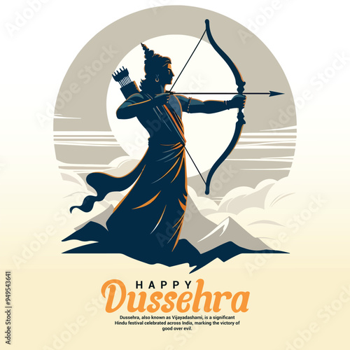 Illustration of bow and arrow in happy Dussehra festival of India