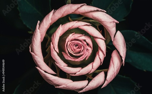 Rose Blooming Time-Lapse with Spiral Petal Unfurling photo