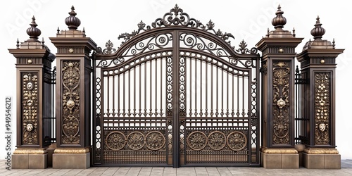 Victorian inspired gates with ornate details and a dark rugged finish, perfect for defense and decoration photo