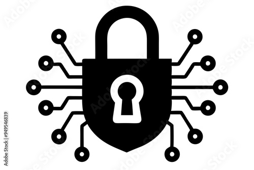 Silhouette of Cybersecurity Lock, Vector Illustration, Secure Lock Icon, Cybersecurity Protection Design photo