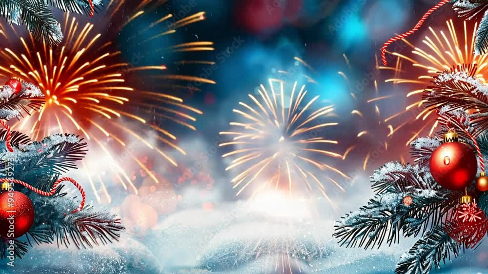 custom made wallpaper toronto digitalWinter background with fireworks and snowfall. Happy New Year Motion Background. Fireworks in blue night sky. Christmas Background frame 4k video