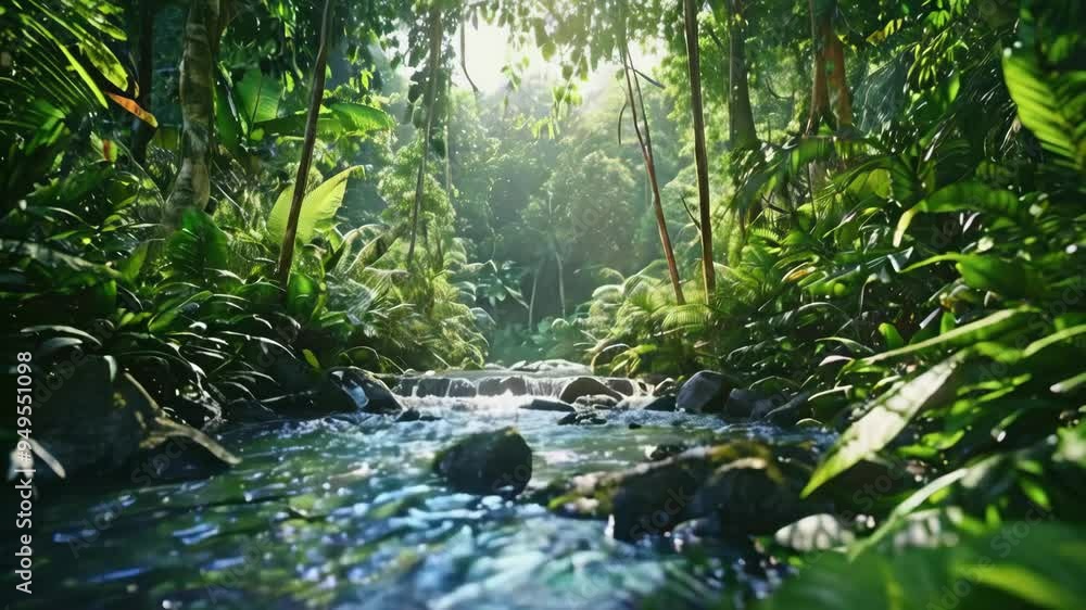 Tranquil Stream in Lush Rainforest. Stunning 4K Ultra HD Footage - Perfect for Professional Projects