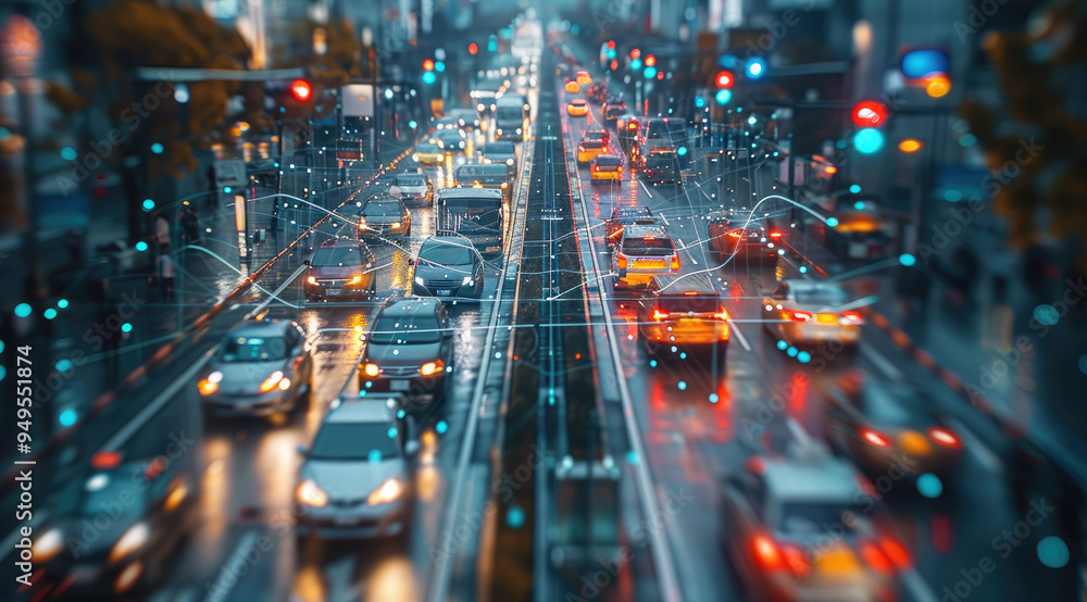 Smart Traffic System in a Futuristic City, A high-tech cityscape where vehicles move seamlessly thanks to an integrated smart traffic system. Transparent virtual interfaces hover above intersections. Smart Traffic System in a Futuristic City, A high-tech cityscape where vehicles move seamlessly thanks to an integrated smart traffic system. Transparent virtual interfaces hover above intersections.