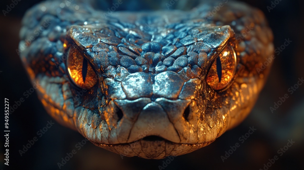 Close-up of a Snake's Head with Glowing Eyes Close-up of a Snake's Head with Glowing Eyes
